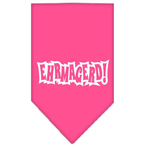 A colorful pet bandana featuring the phrase 'Ehrmagerd!' screen printed in a fun font, designed for dogs of all sizes.
